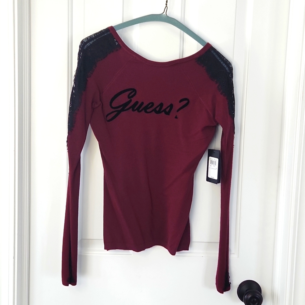 Guess sheer lace panel sweater